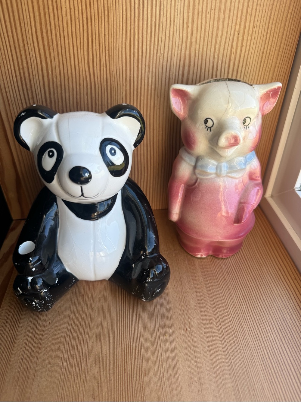 2 VTG Ceramic Russ Panda & Royal Copley Pig Piggy Banks